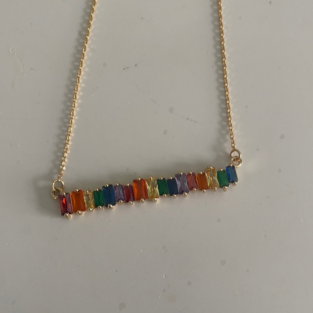 Rainbow bar necklace with gold chain